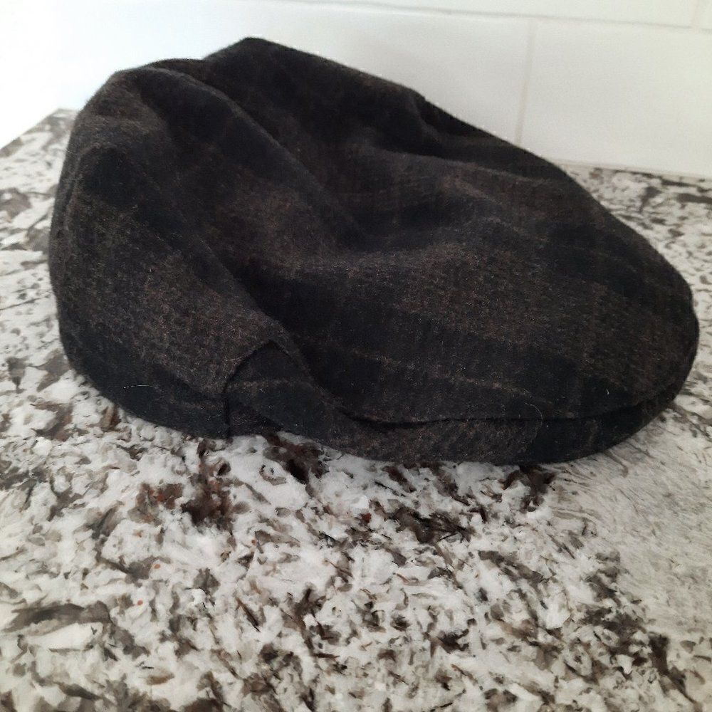 Vintage Neiman Marcus Black/Brown Plaid Wool Cap Size one